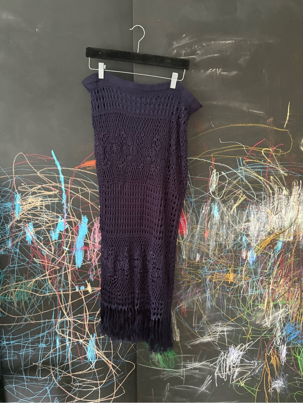 Chicos Crochet Fringe Maxi skirt - Deep Navy - size 1 (8)